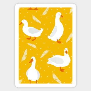 White Pekin Ducks with feathers and dots repeat pattern Sticker